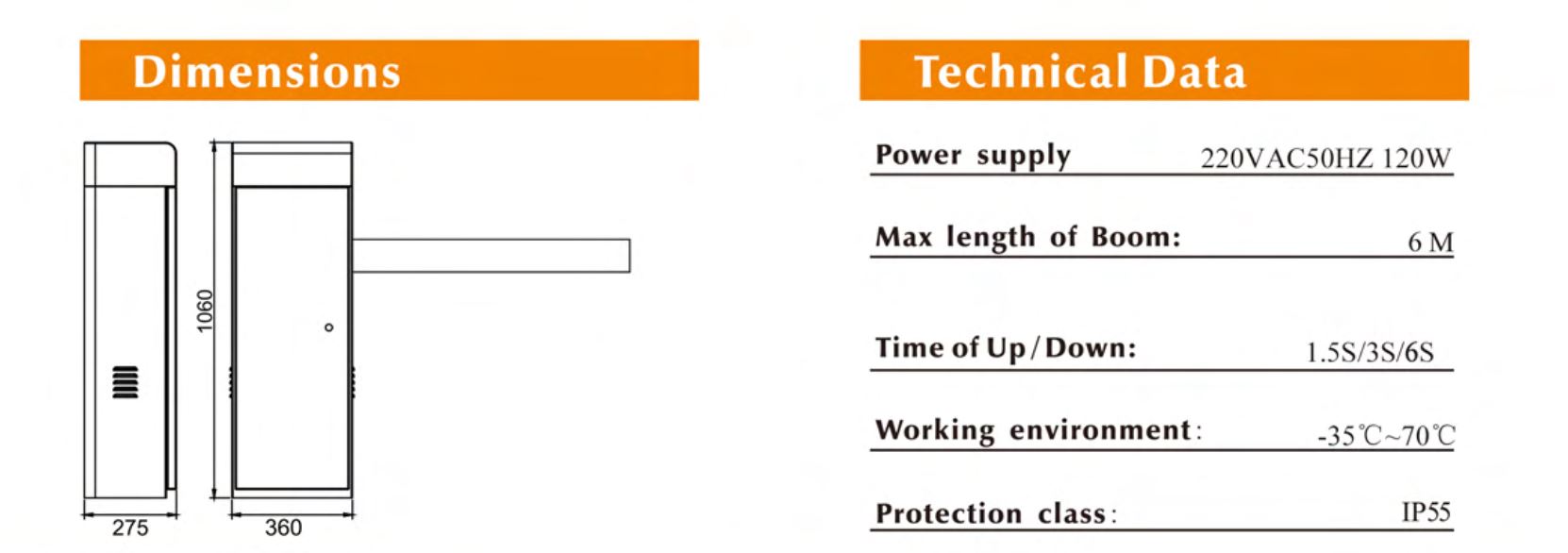 Thông số kỹ thuật Barrier tự động V153